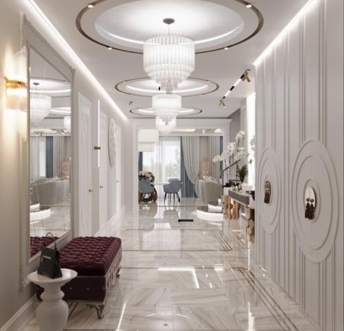 Интерьер прихожей и кухни - гостиной в загородном доме. 01