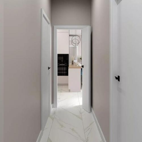 В интерьере этой уютной кухни - гостиной сплелись воедино тепло натурального дерева и прохлада мрамора. 05