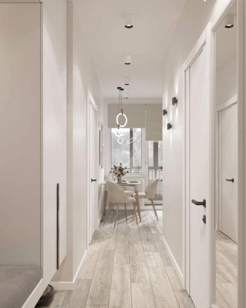 Минималистичная кухня и прихожая из проекта однокомнатной квартиры. 03