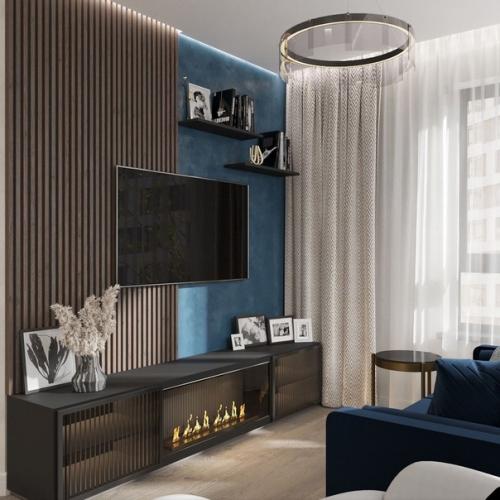 Интерьер кухни, объединенной с гостиной. 06