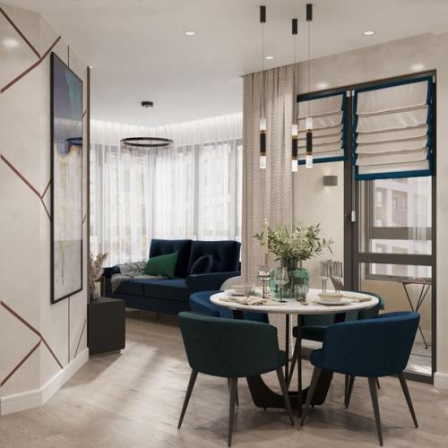 Интерьер кухни, объединенной с гостиной. 04