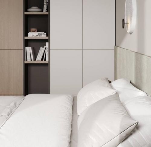 Интерьер просторной квартиры в спокойных нежных тонах выполнен. 07