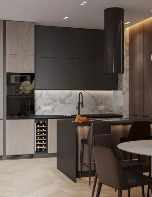 Такая темная и одновременно такая светлая кухня - гостиная, 35 кв. 05