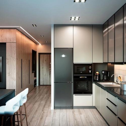 Дизайн кухни выполнен в современном стиле и каждый элемент тщательно продуман для максимального удобства и эксплуатации. 01