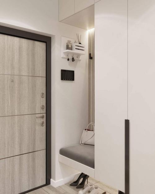 Минималистичная кухня и прихожая из проекта однокомнатной квартиры. 06
