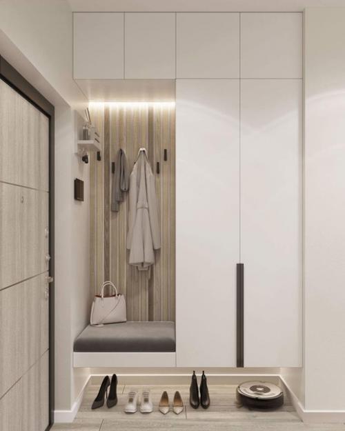 Минималистичная кухня и прихожая из проекта однокомнатной квартиры. 05