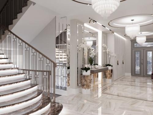 Интерьер прихожей и кухни - гостиной в загородном доме. 08