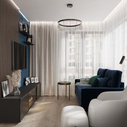 Интерьер кухни, объединенной с гостиной. 05