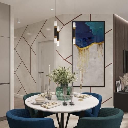 Интерьер кухни, объединенной с гостиной. 03