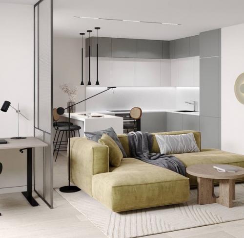 Интерьер просторной квартиры в спокойных нежных тонах выполнен. 03