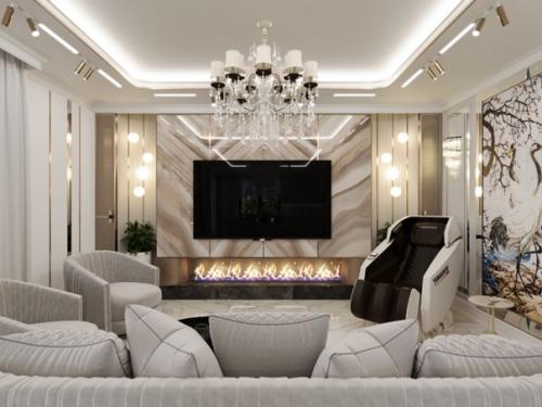 Интерьер прихожей и кухни - гостиной в загородном доме. 03