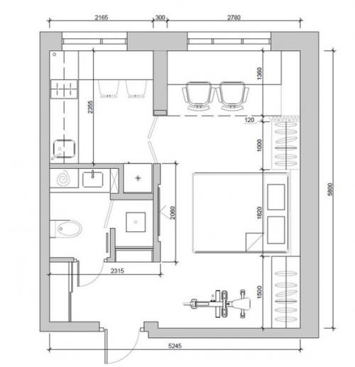 Дизайн интерьера однокомнатной хрущевки. 06