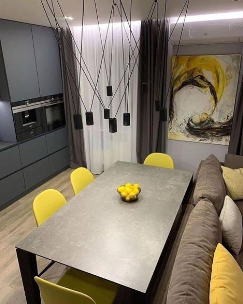 Интерьер кухни, совмещенной с гостиной. 02