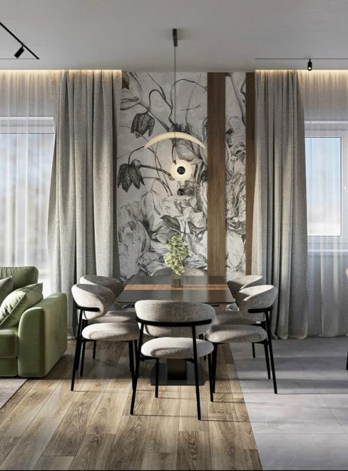 Кухня - гостиная в частном доме. 
