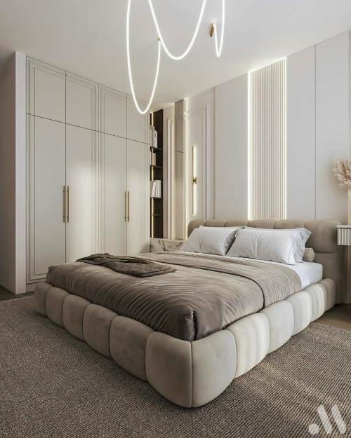 Мягкая элегантность современной спальни.

