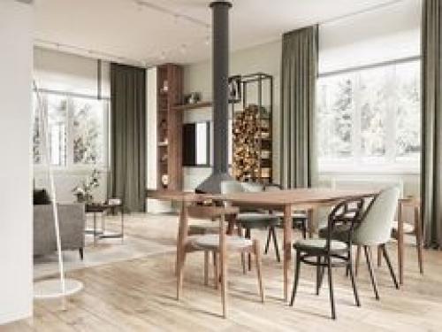 Сканди - минималистичная кухня - гостиная - столовая в нежных весенних тонах. 02