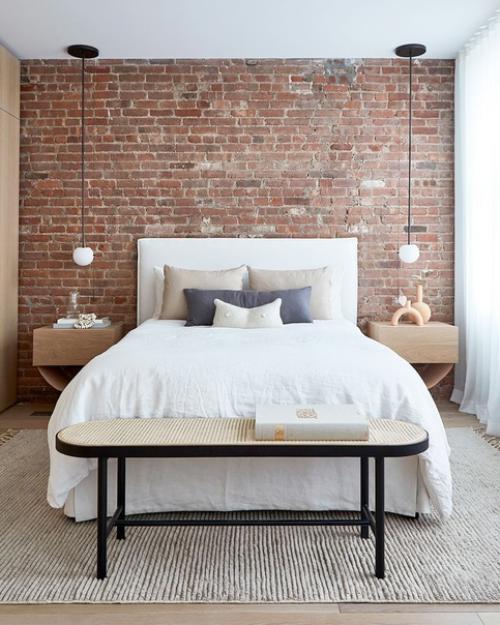 Кирпичные стены в спальне: примеры для вдохновения. 01
