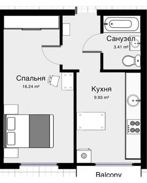 Интерьер однокомнатной квартиры. 09