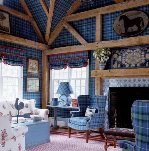 Клетчатые обои в интерьере комнат квартиры или загородного дома. 01