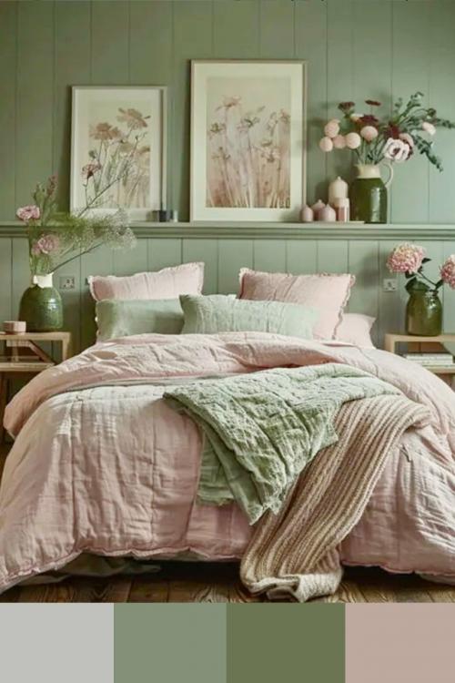 Светлые фисташковые оттенки и нежные розовые тона в интерьере создают неожиданно гармоничное и свежее сочетание. 03