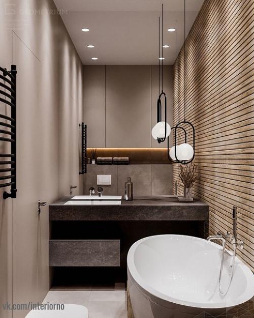 В данном проекте создавалась современная, уютная ванная комната в теплых тонах. 02