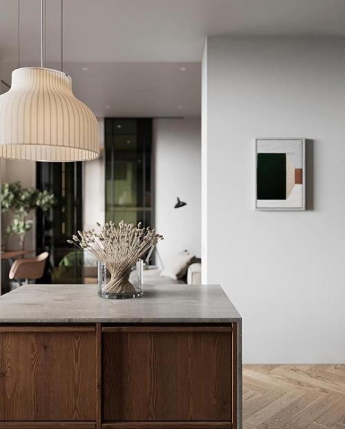 Дизайн - проект стильной и функциональной квартиры, где спальня зонирована от гостиной, а также есть небольшое рабочее место. 02