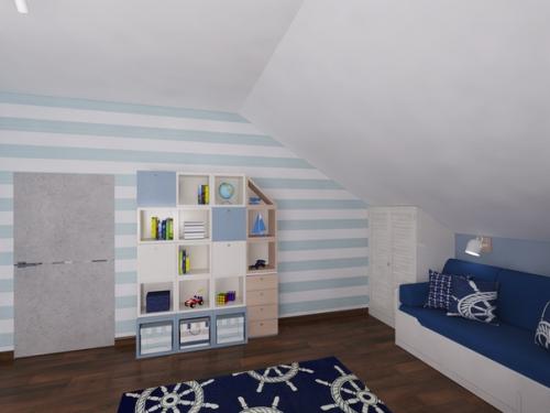 Детская в мансарде в морском стиле. 09