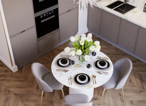 Изысканная неоклассика в интерьере кухни - столовой. 05