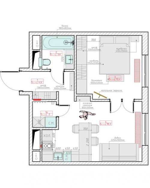 Проект 1-комнатной квартиры 42 кв. 09