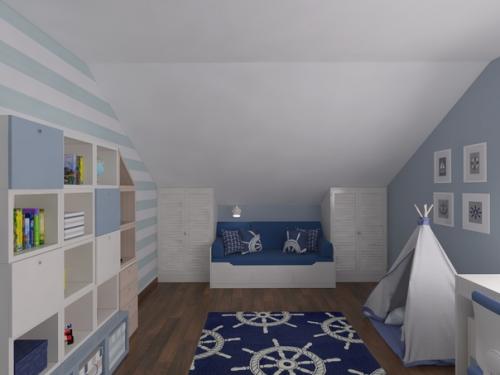Детская в мансарде в морском стиле. 04