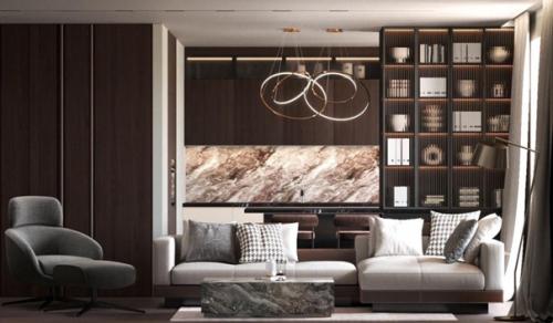 Интересный интерьер. В тёмных тонах. 01