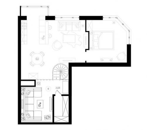 Интерьер квартиры в стиле лофт: двухуровневое пространство для холостяка. 09