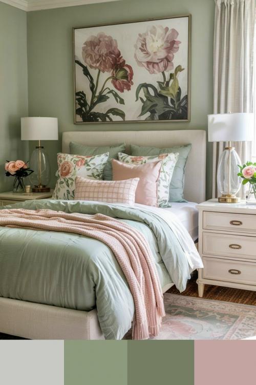 Светлые фисташковые оттенки и нежные розовые тона в интерьере создают неожиданно гармоничное и свежее сочетание. 01