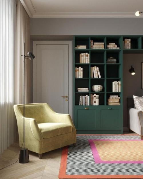 Зеленый цвет не часто можно встретить в интерьере квартир, обычно его заменяют Живой зеленью. 03