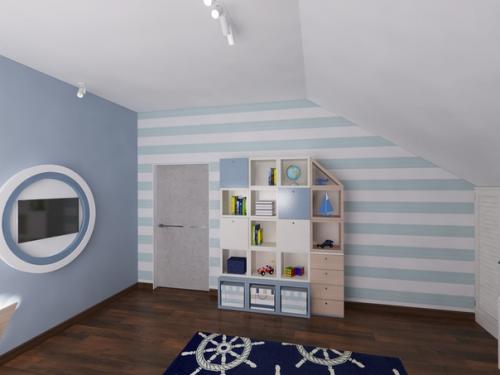 Детская в мансарде в морском стиле. 05