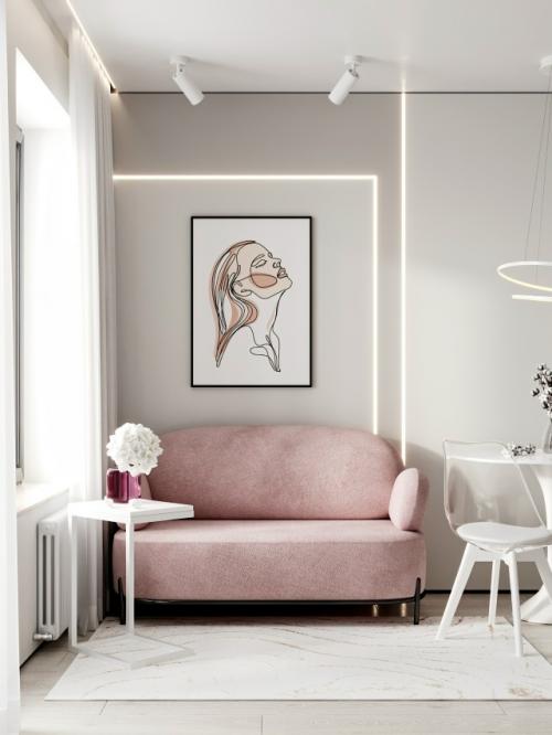 Светлый проект 1-комнатной квартиры 34 м 2 (36, 7 м 2 с лоджией.  