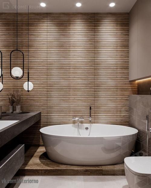 В данном проекте создавалась современная, уютная ванная комната в теплых тонах. 01