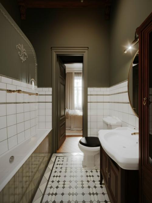 Интерьер спальни выполнен в элегантном классическом стил. 05