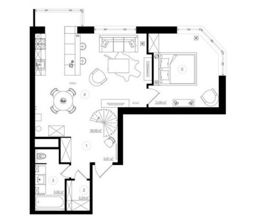 Интерьер квартиры в стиле лофт: двухуровневое пространство для холостяка. 08