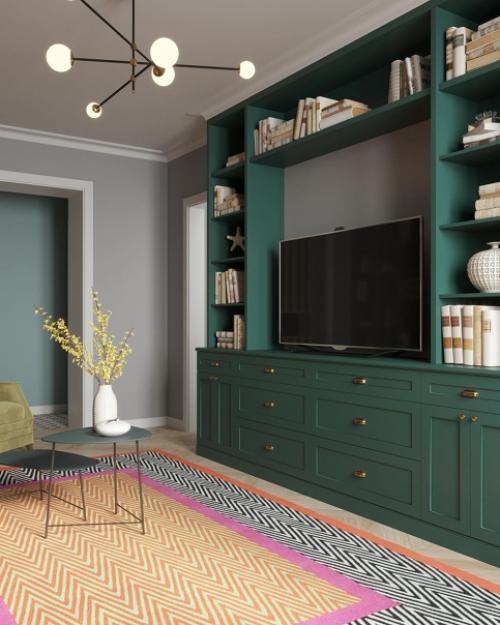 Зеленый цвет не часто можно встретить в интерьере квартир, обычно его заменяют Живой зеленью. 01