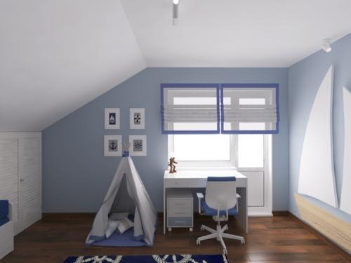 Детская в мансарде в морском стиле. 03