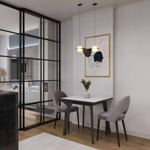 Кухня - гостиная с отличным решением по разделению зон. 03