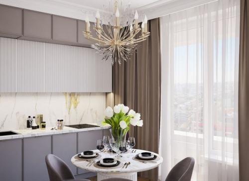 Изысканная неоклассика в интерьере кухни - столовой. 01
