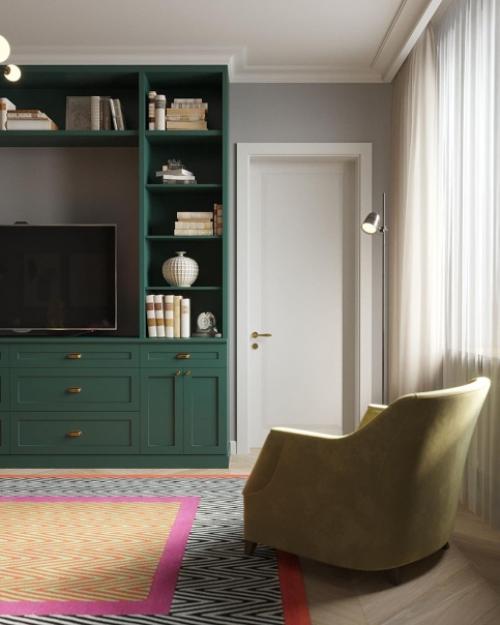 Зеленый цвет не часто можно встретить в интерьере квартир, обычно его заменяют Живой зеленью. 02