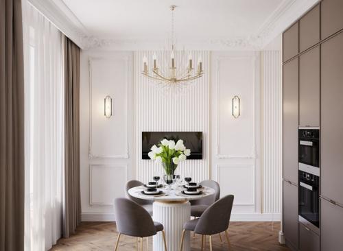 Изысканная неоклассика в интерьере кухни - столовой. 04