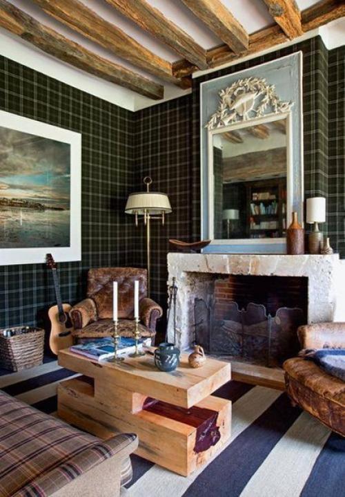 Клетчатые обои в интерьере комнат квартиры или загородного дома. 05