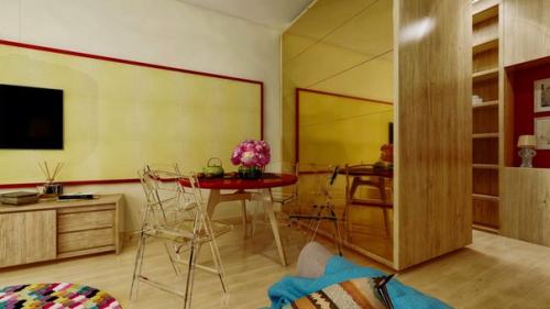 Комната - трансформер: интерьер гостиной - спальни 18 кв. 01