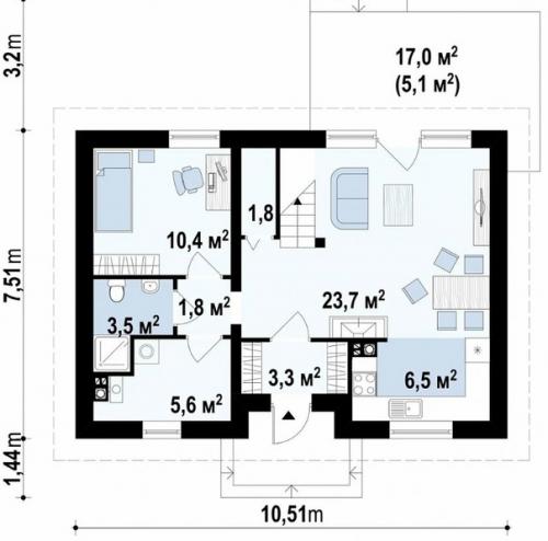 Практичный дом для небольшого участка, простой в строительстве, дешевый в эксплуатации. 02