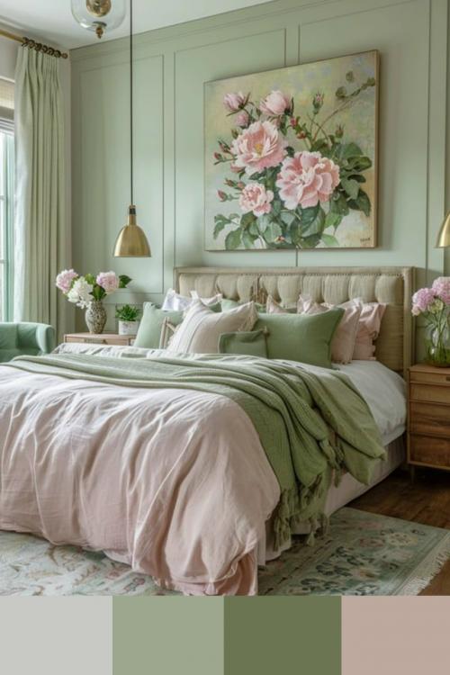 Светлые фисташковые оттенки и нежные розовые тона в интерьере создают неожиданно гармоничное и свежее сочетание. 02