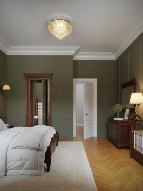 Интерьер спальни выполнен в элегантном классическом стил. 03